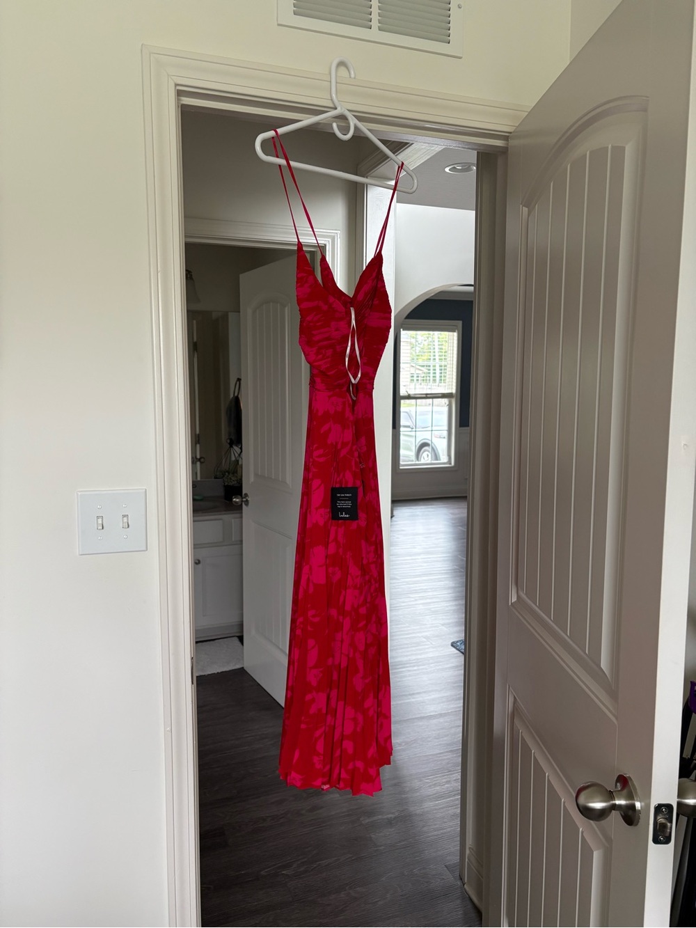 Lulu's Red & Pink Floral V-Neck Spaghetti Strap Maxi Dress NWT - Picture 5 of 7